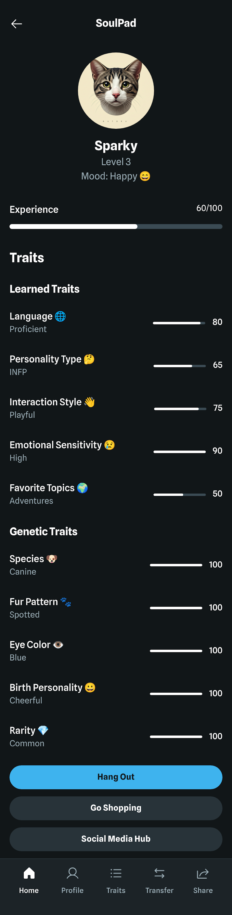 SoulPet mobile app demo